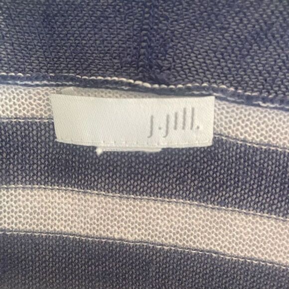 J Jill Navy White Striped Long Sleeve Linen Blend Cardigan Kimono Plus Size 1X - Picture 2 of 5